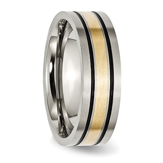 Chisel Titanium Antiqued and Brushed with 14k Gold Inlay 7mm Flat Band