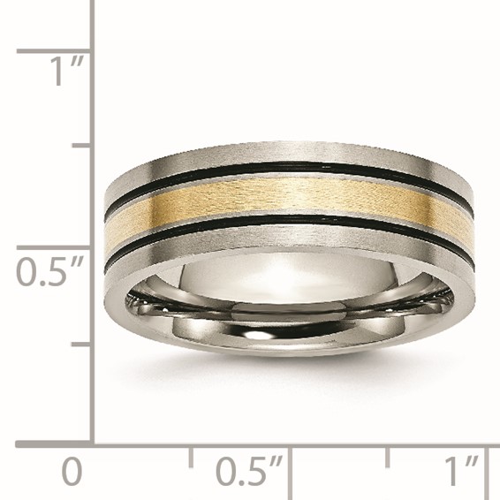 Chisel Titanium Antiqued and Brushed with 14k Gold Inlay 7mm Flat Band