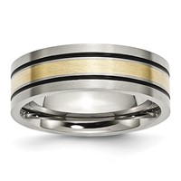 Chisel Titanium Antiqued and Brushed Band with 14K Gold Inlay 7mm Flat view 1