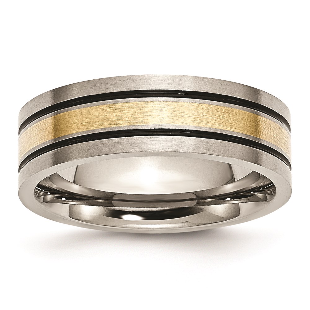 Titanium Antiqued and Brushed w/14k Yellow Inlay 7mm Flat Band