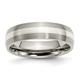 Chisel Titanium Brushed with Sterling Silver Inlay 6mm Band