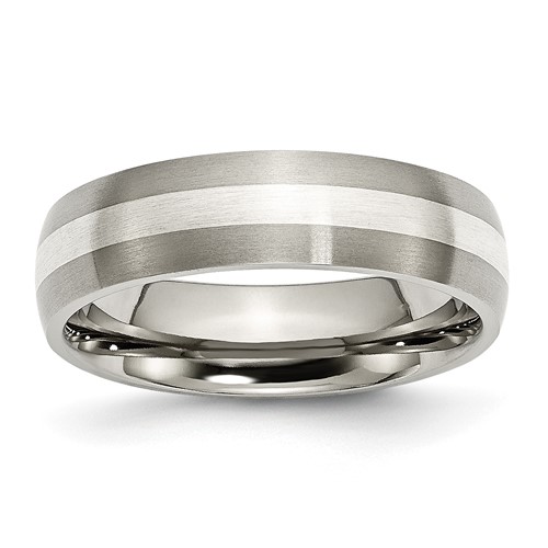 Chisel Titanium Brushed Band with Sterling Silver Inlay 6mm