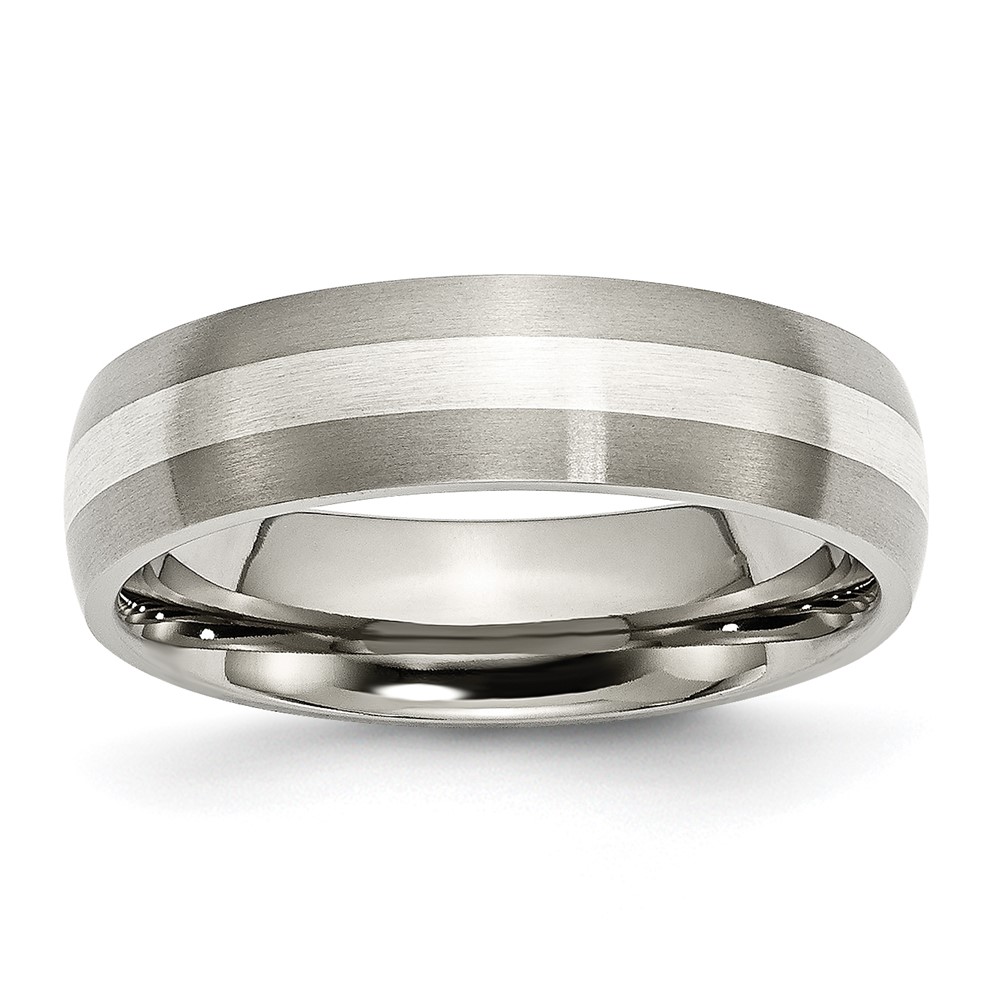 Titanium Brushed w/Sterling Silver Inlay 6mm Band