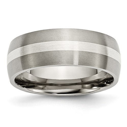 Chisel Titanium Brushed Band with Sterling Silver Inlay 8mm