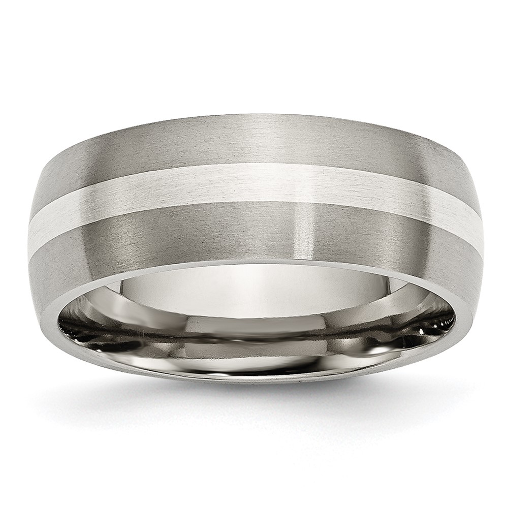 Titanium Brushed w/Sterling Silver Inlay 8mm Band