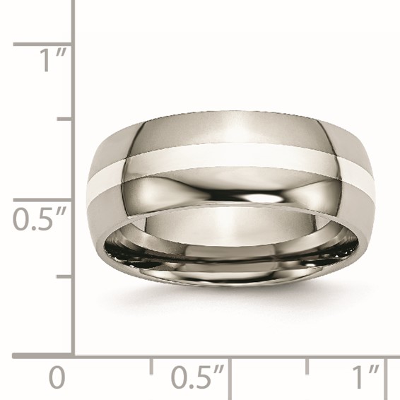 Chisel Titanium Polished with Sterling Silver Inlay 8mm Band