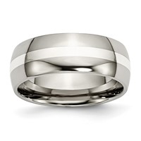 Chisel Titanium Polished Band with Sterling Silver Inlay 8mm view 1