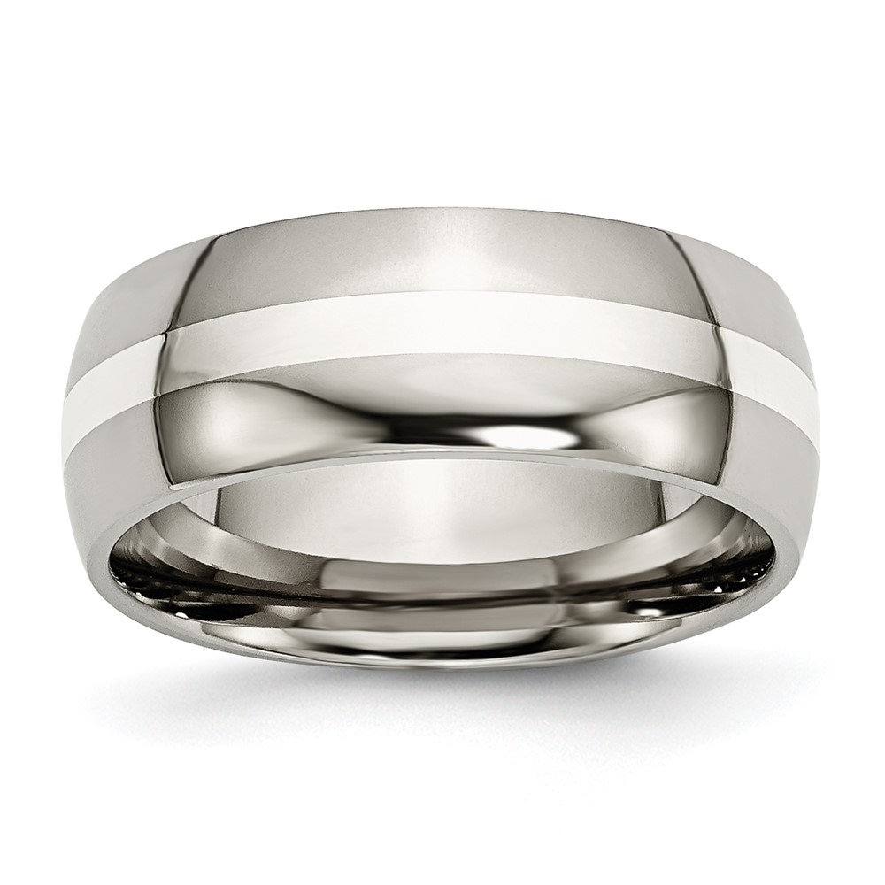 Titanium Polished w/Sterling Silver Inlay 8mm Band
