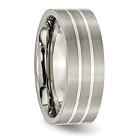 Titanium Brushed W Sterling Silver Inlay 8mm Flat Band view 4