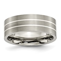 Titanium Brushed W Sterling Silver Inlay 8mm Flat Band view 1