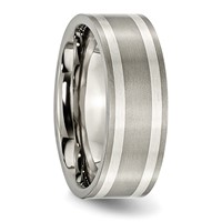 Chisel Titanium Brushed and Polished Band with Double Sterling Silver Inlay 8mm Flat view 4