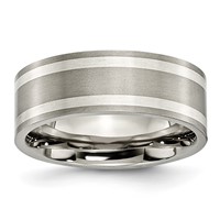 Chisel Titanium Brushed and Polished Band with Double Sterling Silver Inlay 8mm Flat view 1