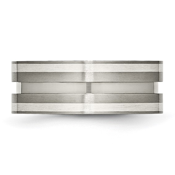Titanium Brushed w/Sterling Silver Inlay 8mm Grooved Band