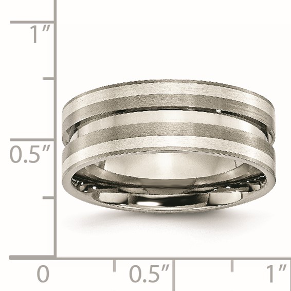 Titanium Brushed w/Sterling Silver Inlay 8mm Grooved Band