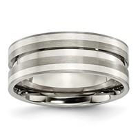 Titanium Brushed Band with Sterling Silver Inlay 8mm Grooved view 1