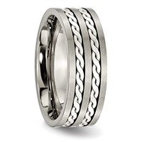 Chisel Titanium Antiqued and Brushed Band with Sterling Silver Braided Inlay 8mm view 4