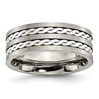 Chisel Titanium Antiqued and Brushed Band with Sterling Silver Braided Inlay 8mm view 1