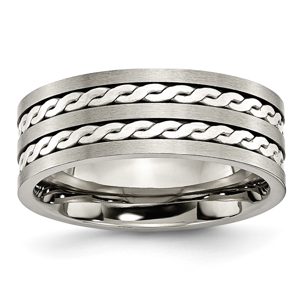 Titanium Antiqued & Brushed w/Sterling Silver Braided Inlay 8mm Band
