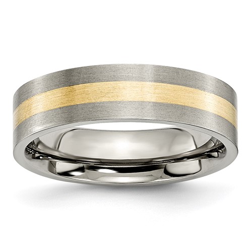 Chisel Titanium Brushed with 14K Gold Inlay 6mm Flat Band