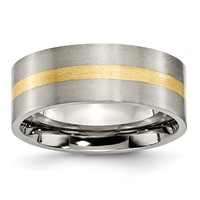 Chisel Titanium Brushed with 14K Gold Inlay 8mm Flat Band view 1