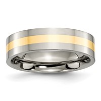 Chisel Titanium Polished Band with 14K Gold Inlay 6mm Flat view 1
