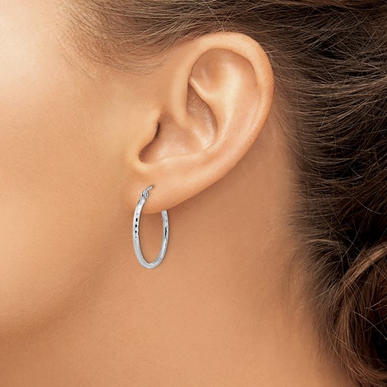 Leslie's 10K White Gold D/C Hinged Hoop Earrings