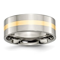 Chisel Titanium Polished Band with 14K Gold Inlay 8mm Flat view 1