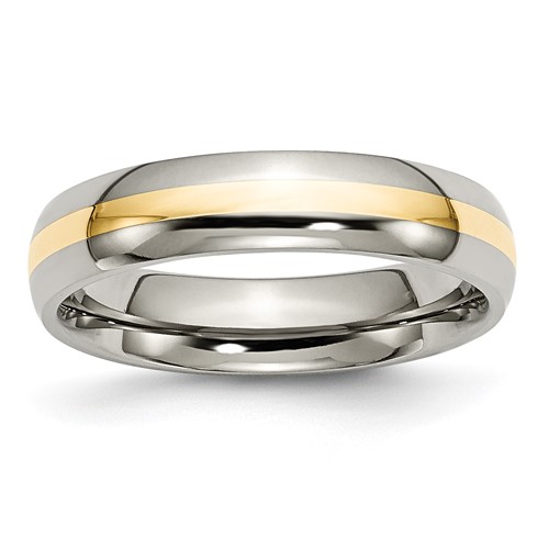 Chisel Titanium Polished Band with 14K Gold Inlay 5mm