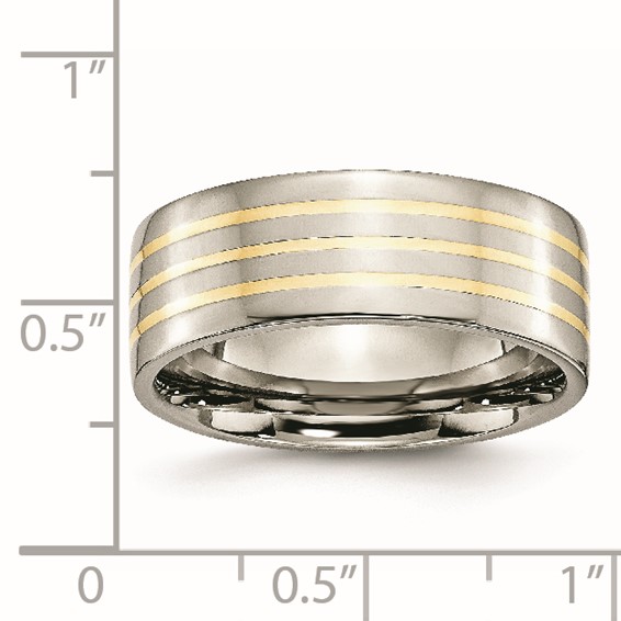 Chisel Titanium Polished with 14k Gold Inlay 8mm Flat Band