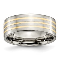 Chisel Titanium Polished Band with 14K Gold Inlay 8mm Flat view 1