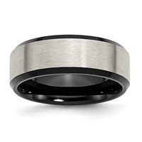 Chisel Titanium Brushed Center Black IP-plated 8mm Beveled Edge Band view 1