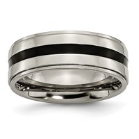 Chisel Titanium Polished Black Enamel 8mm Ridged Edge Band view 1