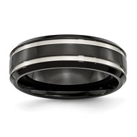 Chisel Titanium Brushed and Polished Black IP-plated 7mm Grooved Band view 1