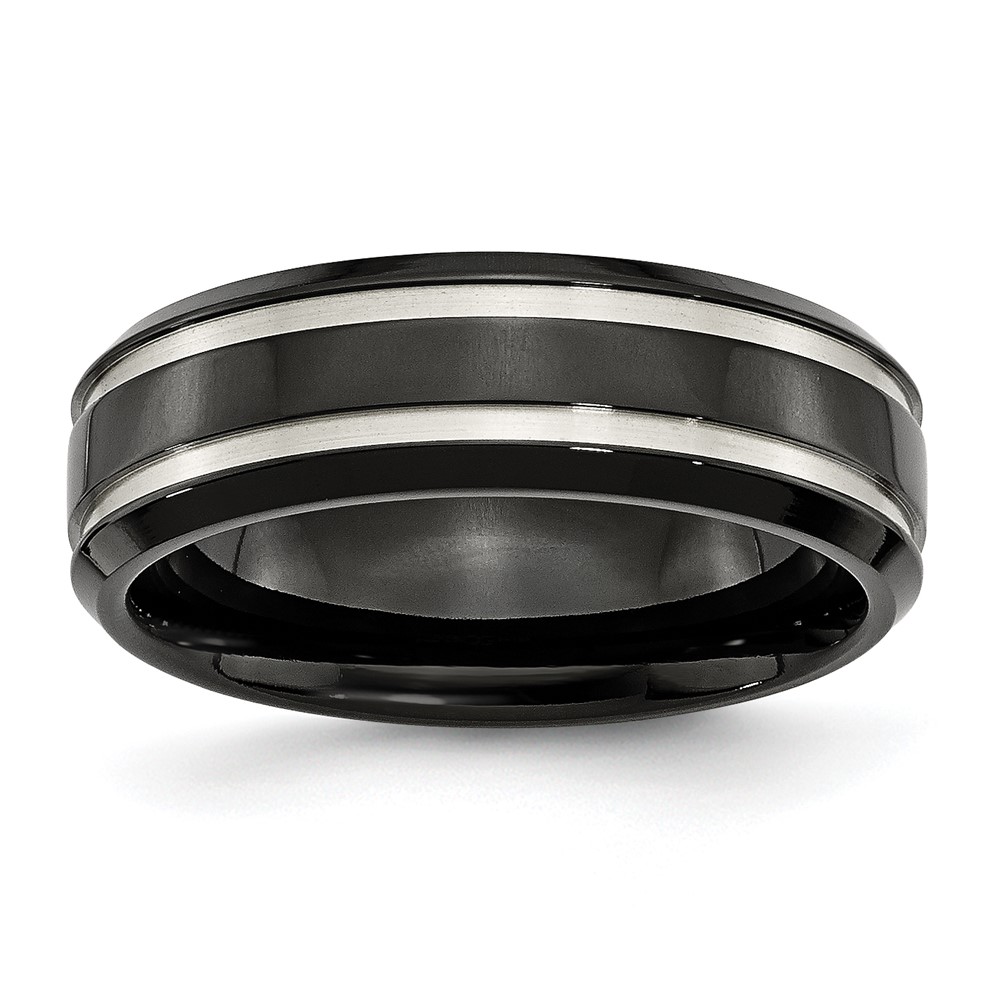 Titanium Brushed and Polished Black IP-plated 7mm Grooved Band