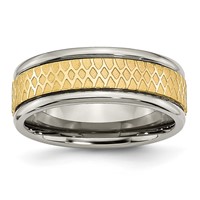 Titanium 8mm Yellow IP-plated Ridged Edge Fancy Brushed Band view 1