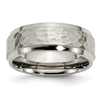 Chisel Titanium Polished and Hammered 8mm Beveled Edge Band view 1