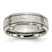 Chisel Titanium Polished and Hammered 7mm Grooved Edge Band view 1
