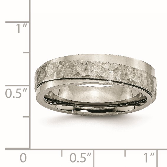 Chisel Titanium Polished and Hammered 6mm Ridged Edge Band