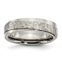 Chisel Titanium Polished and Hammered 6mm Ridged Edge Band view 1
