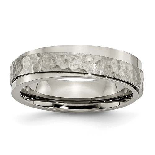 Chisel Titanium Polished and Hammered 6mm Ridged Edge Band