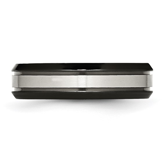 Titanium Beveled Edge 6mm Black IP-plated Satin/Polished Band