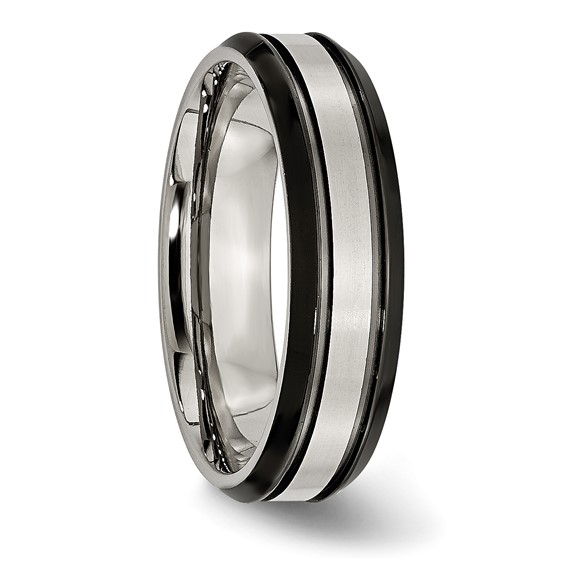 Titanium Beveled Edge 6mm Black IP-plated Satin/Polished Band