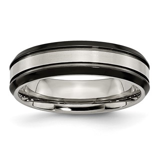 Titanium Beveled Edge 6mm Black IP-plated Satin/Polished Band