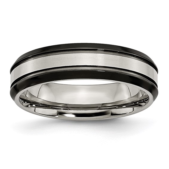Titanium Beveled Edge 6mm Black IP-plated Satin/Polished Band