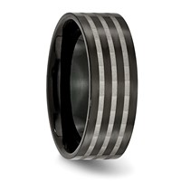 Titanium Polished 8mm Black IP-plated Band with Satin Stripes view 4