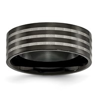 Titanium Polished 8mm Black IP-plated Band with Satin Stripes view 1