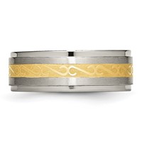 Titanium 8mm Yellow IP-plated Satin Polished Ridged Edge Band view 3