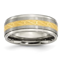 Titanium 8mm Yellow IP-plated Satin Polished Ridged Edge Band view 1