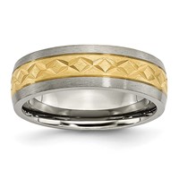 Titanium 7mm Yellow IP-plated X Design Grooved Satin Band view 1