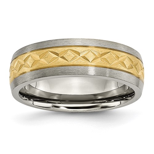 Titanium 7mm Yellow IP-plated X Design Grooved Satin Band